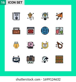 Paquete de líneas llenas de color plano de 16 símbolos universales de viaje; hotel; financiero; enviar; elementos de diseño de vectores creativos editables por correo electrónico