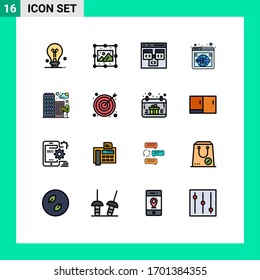 Flat Color Filled Line Pack of 16 Universal Symbols of building; wide; browser; web; page Editable Creative Vector Design Elements
