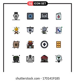 Flat Color Filled Line Pack of 16 Universal Symbols of education; party time; website; fire; wedding Editable Creative Vector Design Elements