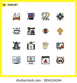 Flat Color Filled Line Pack of 16 Universal Symbols of tea; electronic; story; electric; chip Editable Creative Vector Design Elements