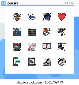 Flat Color Filled Line Pack of 16 Universal Symbols of city; education; discussion; study; heart Editable Creative Vector Design Elements