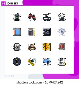 Flat Color Filled Line Pack of 16 Universal Symbols of restaurant; chef hat; slippers; chef; transport Editable Creative Vector Design Elements