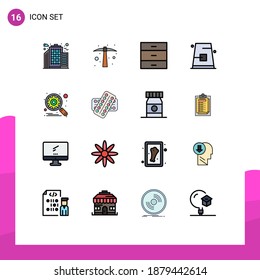 Flat Color Filled Line Pack of 16 Universal Symbols of gear; hat; drawer; fall; buckle Editable Creative Vector Design Elements