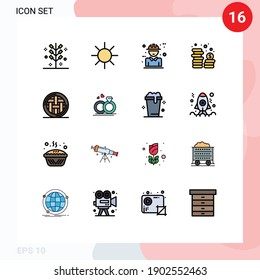 Flat Color Filled Line Pack of 16 Universal Symbols of dinner; money; architecture; coins; design Editable Creative Vector Design Elements