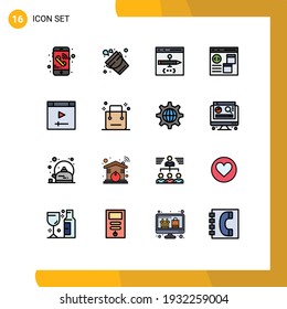 Flat Color Filled Line Pack of 16 Universal Symbols of cart; website; browser; page; app Editable Creative Vector Design Elements