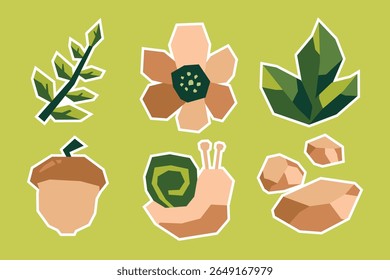 Flat Color Forest Elements Sticker with Warm Earthy Color in Cutout Style