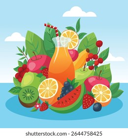 Flat color full summer vibes illustrations with fruits leaves 