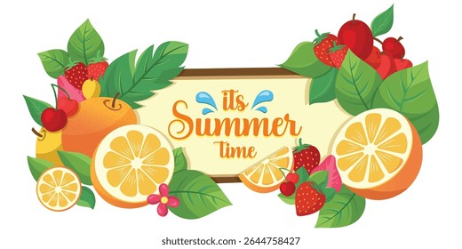 Flat color full summer vibes illustrations with fruits leaves 