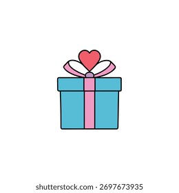 flat color gift box with ribbon and hearts icon