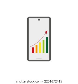 Pantalla plana de la gráfica del teléfono. Estrategia de tecnología de datos financieros. Ilustración vectorial.