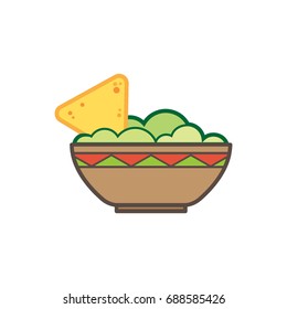 Flat color guacamole with nachos