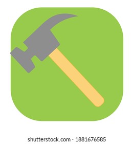 Flat color hammer icon on green background. Fully editable. 