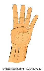 flat color hand draw sketch Counting or Voting Hand, Four