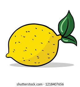 flat color hand drawn cartoon illustration of a lemon isolated on white