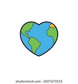 flat color heart shaped world globe icon