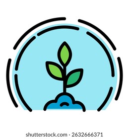 Flat color icon of an agricultural seedling with simple line style. Perfect for farming, eco-friendly design, organic agriculture, sustainability, and modern environmental graphics.