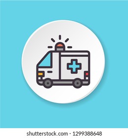 Flat color icon ambulance. Concept emergency care. Button for web or mobile app. UI/UX user interface. Vector clipart.