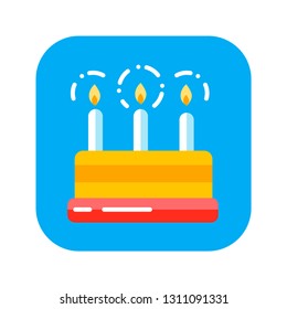 Flat color icon cake birthday with candles. Concept of holiday sweets. Annual traditions. Flat illustration. Sign for web or mobile app. UI/UX, GUI user interface. Vector clipart.