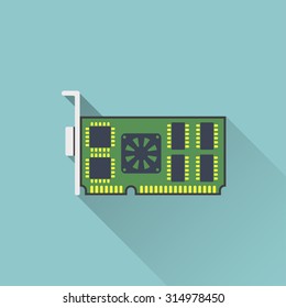 flat color icon of computer video card. Desktop PC parts flat web pictogram