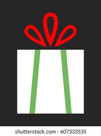 Flat color icon gift box on dark background. A surprise for the holiday