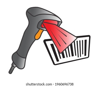 escáner de código de barras de mano de icono de color plano con código de barras para aplicaciones o sitios web