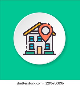 Flat color icon house location. Concept GPS navigation. Button for web or mobile app. UI/UX user interface. Vector clipart. Editable stroke.