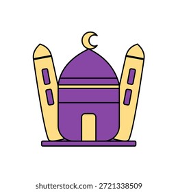 Ícone de cor plana de uma mesquita representando adoração islâmica, oração e celebração religiosa