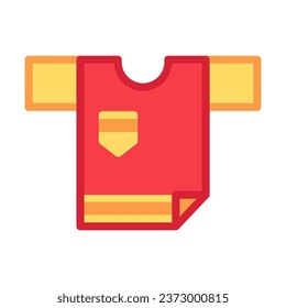 Flat color icon of short sleeve T-shirt. Casual clothes and shoes. Wardrobe item to create modern fashionable look. Simple vector symbol isolated on white background