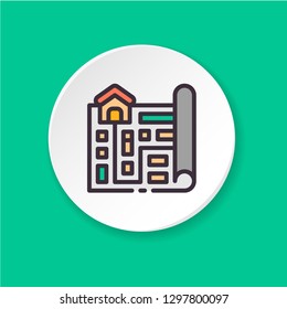 Flat color icon territory plan. Route to destination concept. Button for web or mobile app. UI/UX user interface. Vector clipart. Editable stroke.