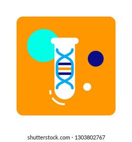 Flat color icon test tubes with DNA. Concept of fertilization for women. Isolated flat drawing, illustration. Sign for web or mobile app. UI/UX user interface. Vector clipart. 