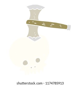 flat color illustration of axe in skull