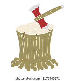 flat color illustration of axe in tree stump