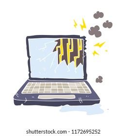 flat color illustration of broken computer