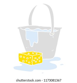flat color illustration of bucket of soapy water