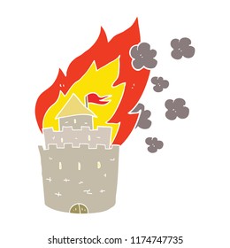 flat color illustration of burning castle