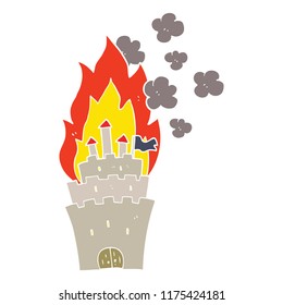 flat color illustration of burning castle