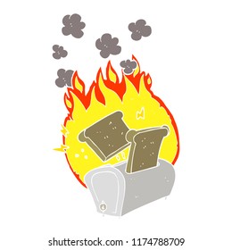 flat color illustration of burning toaster