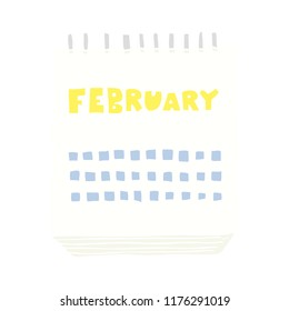 flat color illustration of calendar showing month of february