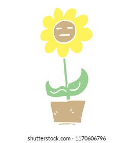 flat color illustration cartoon flower in pot