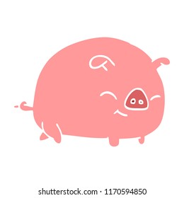 flat color illustration cartoon pig