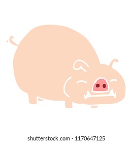 flat color illustration cartoon pig