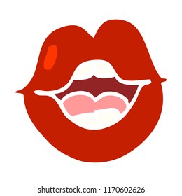 flat color illustration cartoon red lips