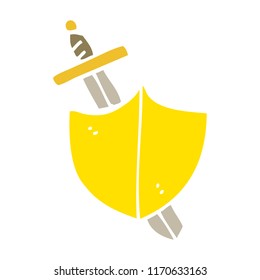 flat color illustration cartoon sword and shield