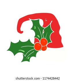 flat color illustration of christmas holly hat