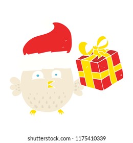 flat color illustration of  christmas owl