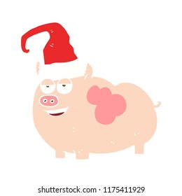 flat color illustration of christmas pig