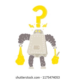 flache farbige Illustration von verwirrten Robotern beim Einkaufen