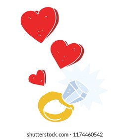 flat color illustration of diamond engagement ring