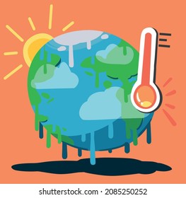 Flat color illustration, the Earth is melting