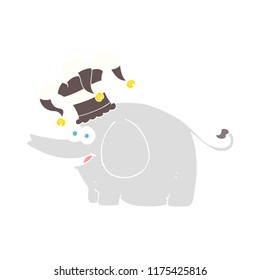 flat color illustration of elephant wearing circus hat